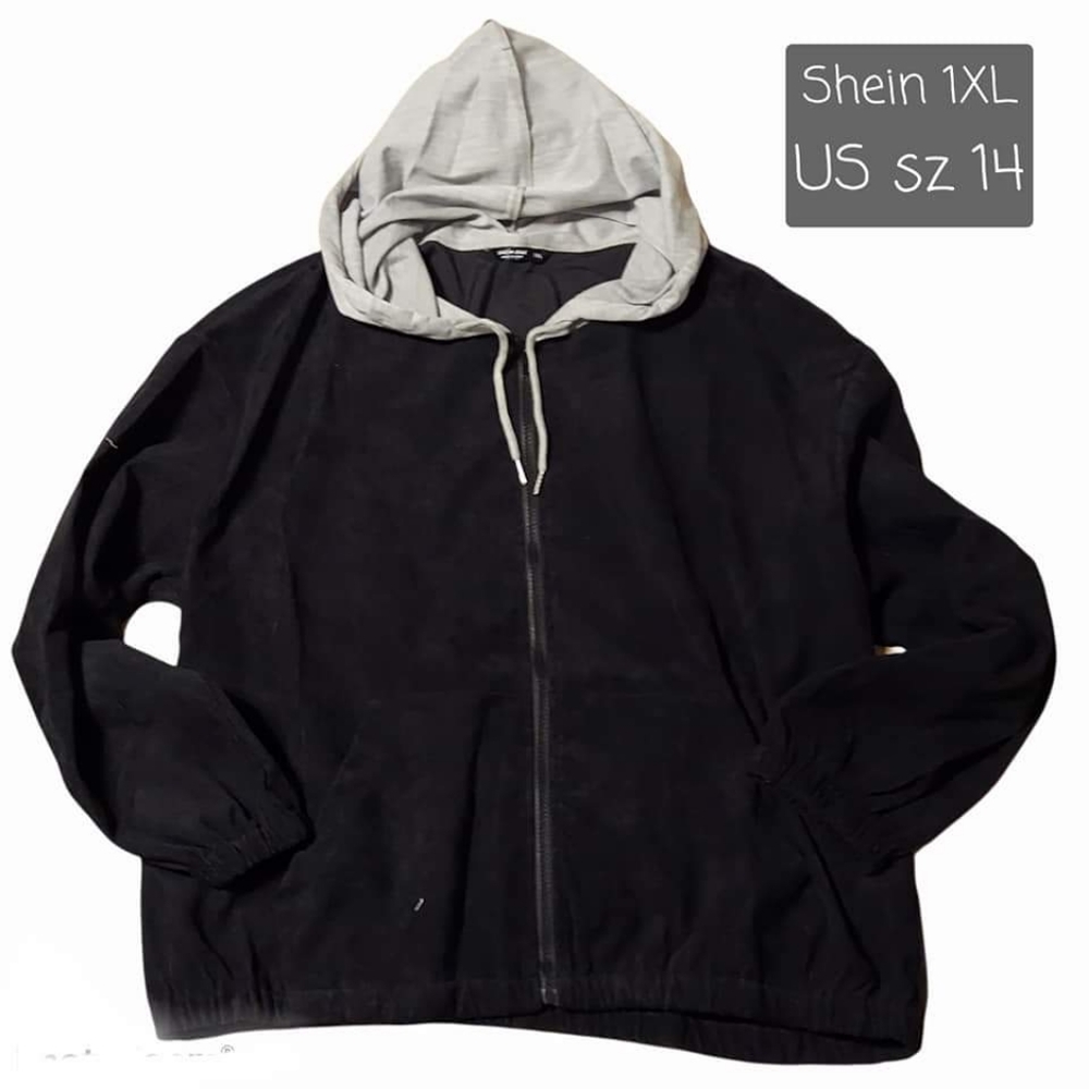 Black and Gray Corduroy and Cotton Hoodie